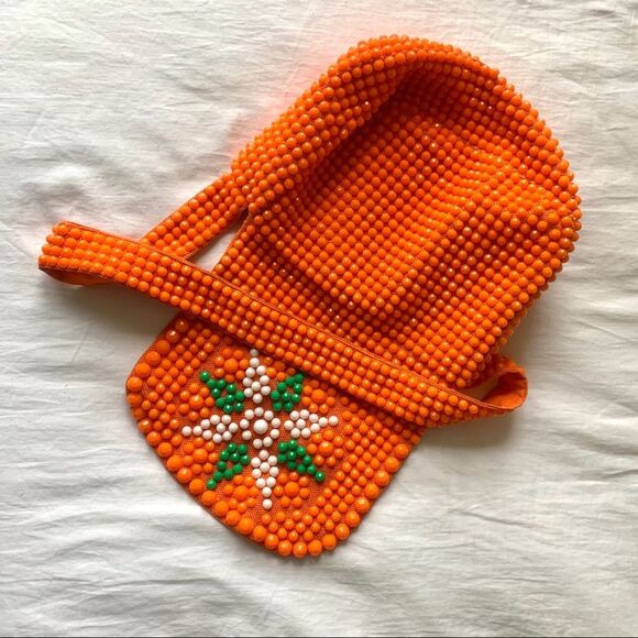 Vibrant Orange Beaded Floral Shoulder Bag | Fun & Trendy Spring Summer - Picture 2 of 3